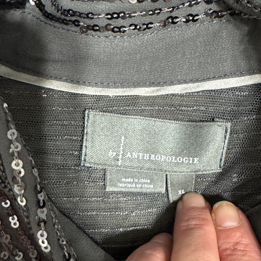 Anthropologie XL Dark Gray Sequin Long Sleeve Top - Picture 2 of 3